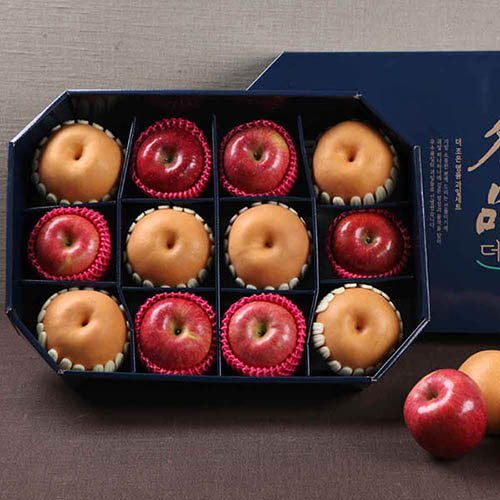 자연지기 팔각 실속과일2종 (5.0kg 배6+사과6) (보자기)