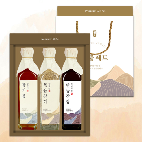 [천연의향]만능간장/참기름/볶음참깨3P 세트 (300ml*2/130g)